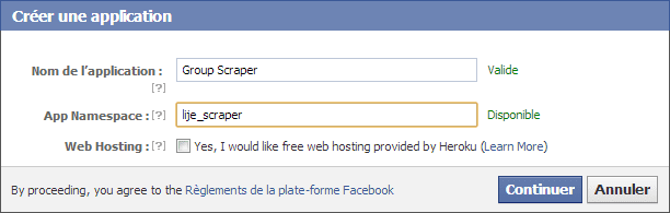 creer application facebook