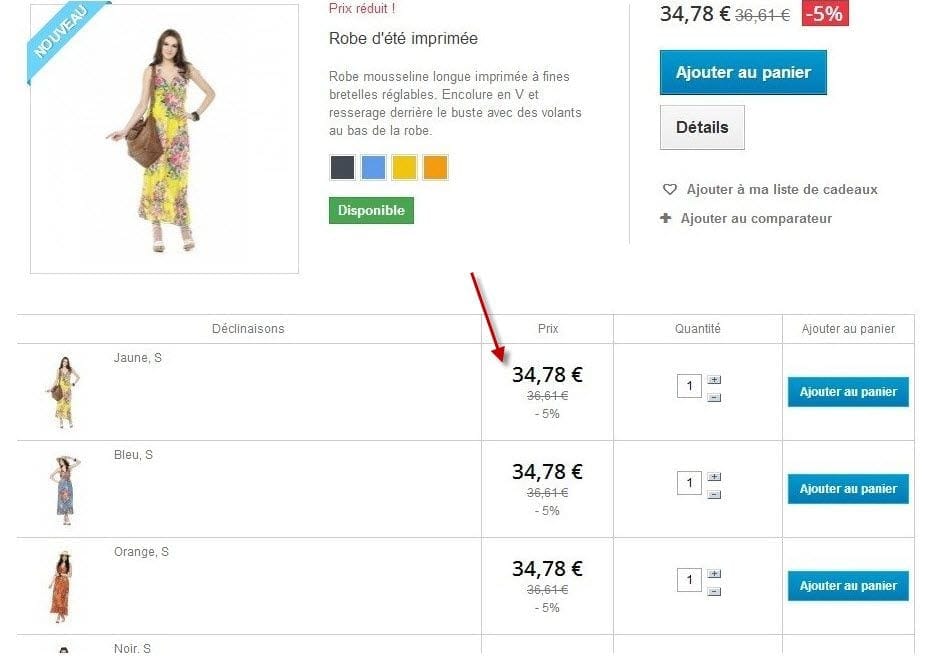 Prestashop : classer les déclinaisons par leur prix