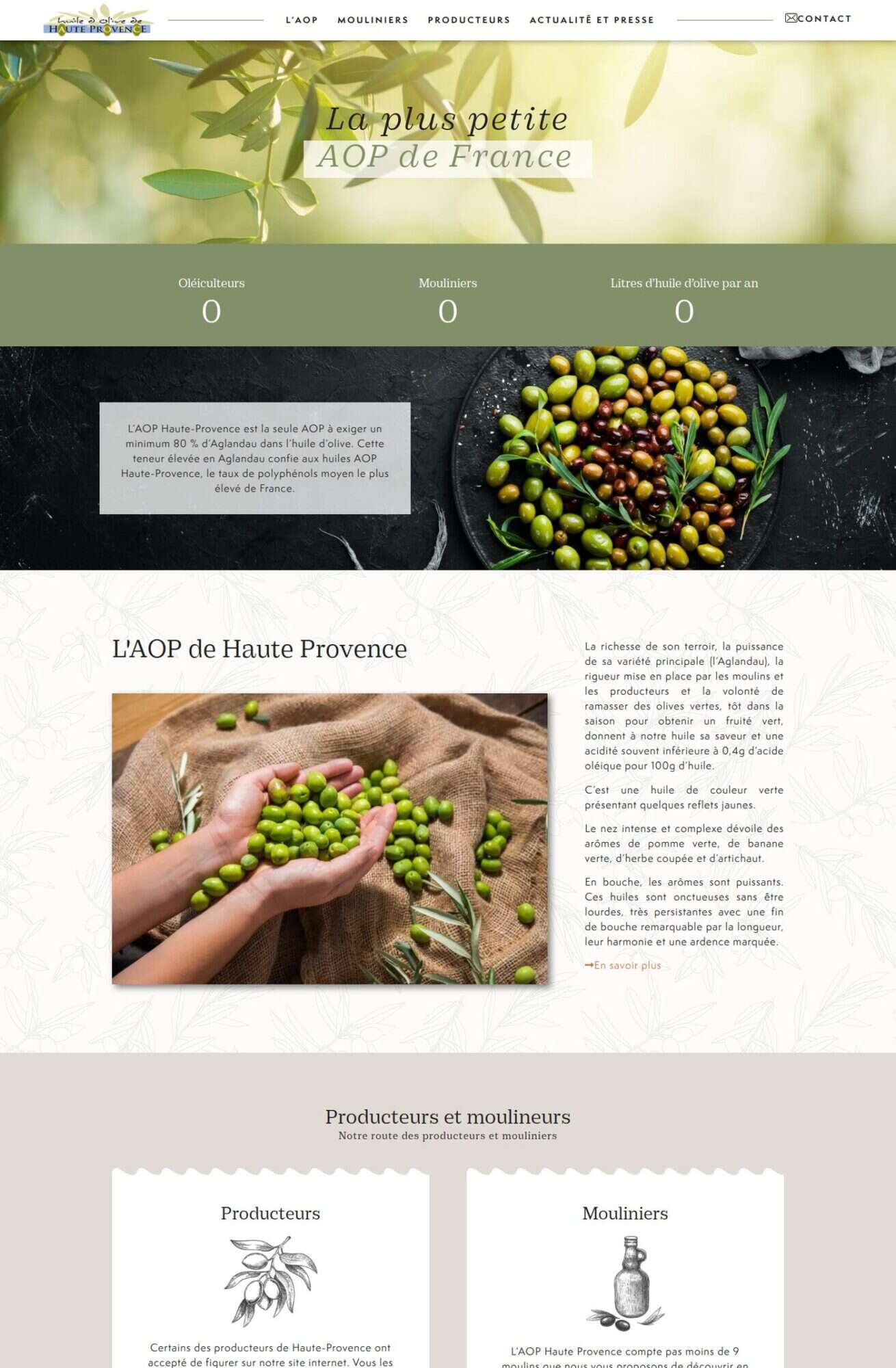 Page d'accueil du site AOP Haute Provence, référence LIJE Creative