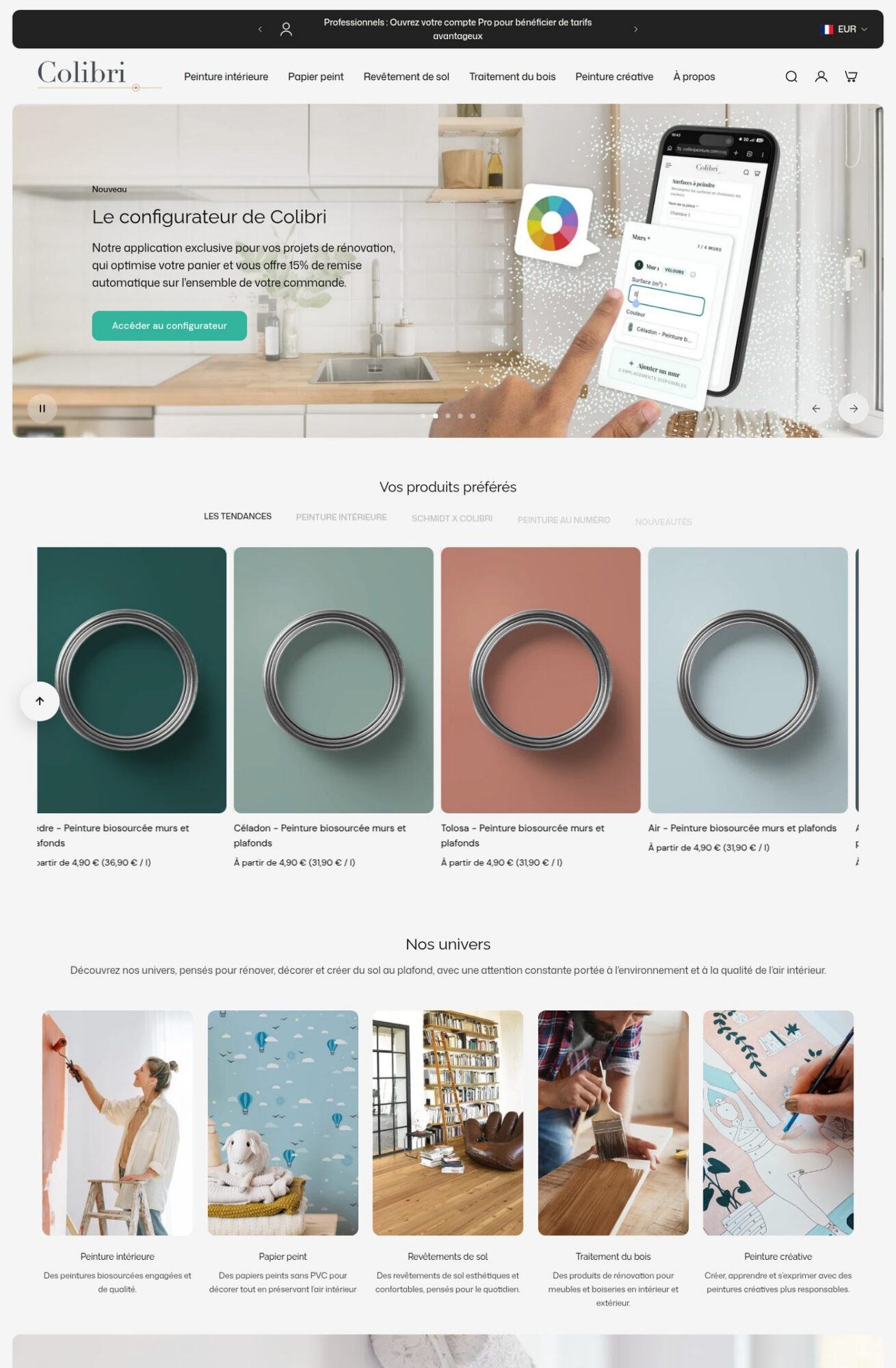 Page d'accueil du site Colibri Peinture, référence LIJE Creative