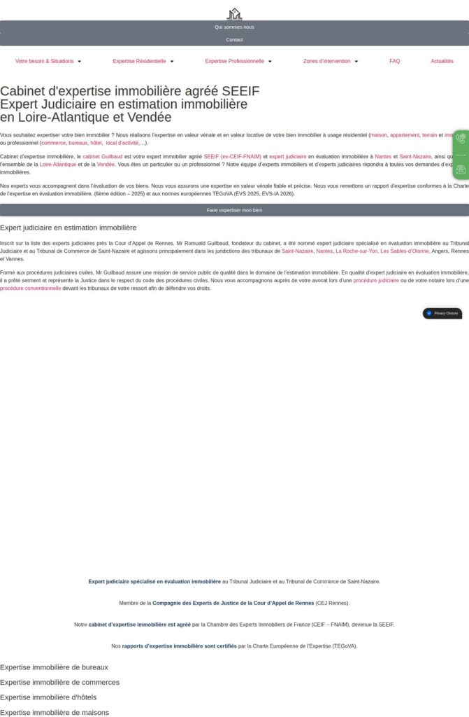 Page d'accueil du site Expertise Immobilière Gibaud, référence LIJE Creative