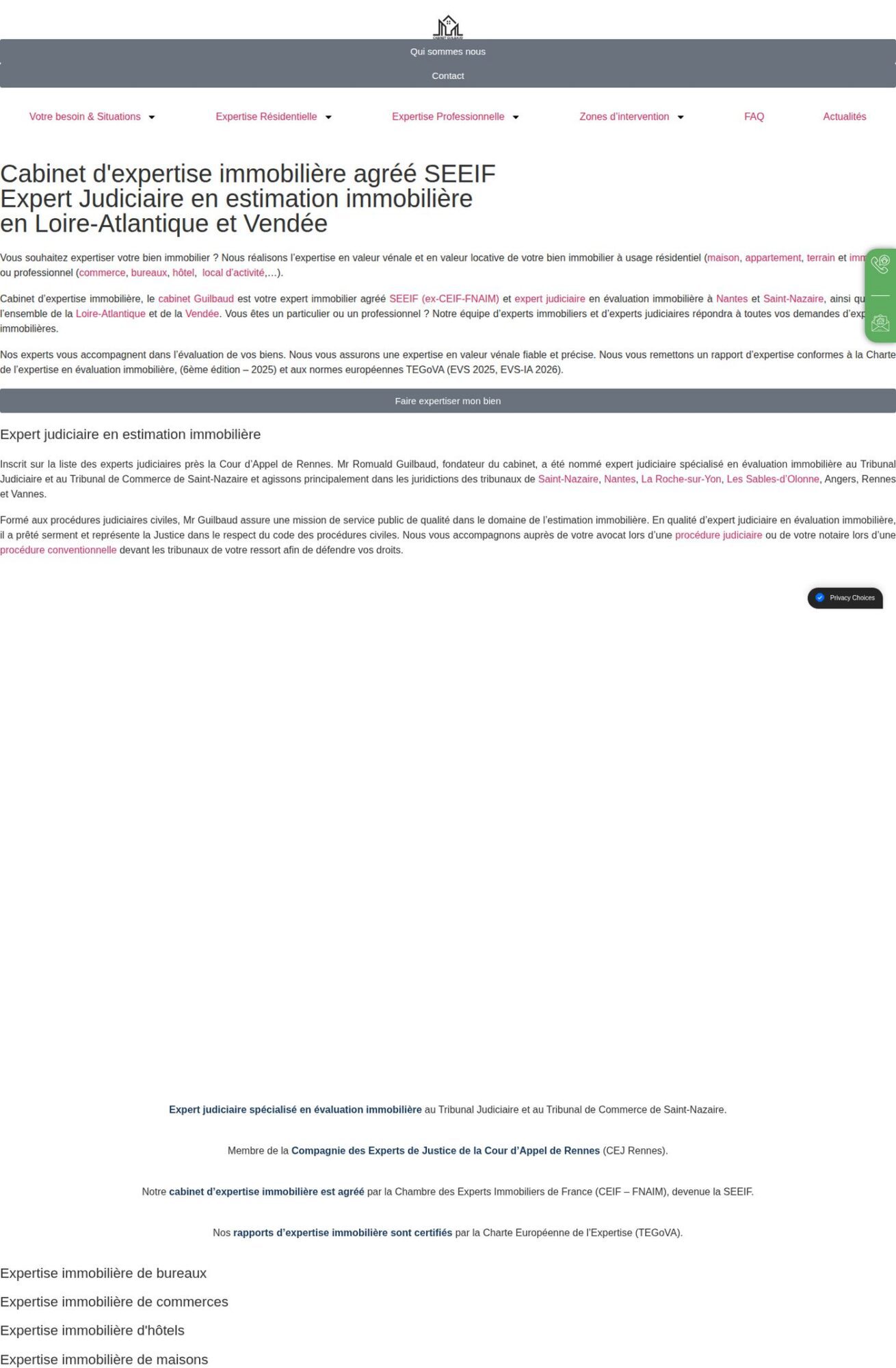 Page d'accueil du site Expertise Immobilière Gibaud, référence LIJE Creative
