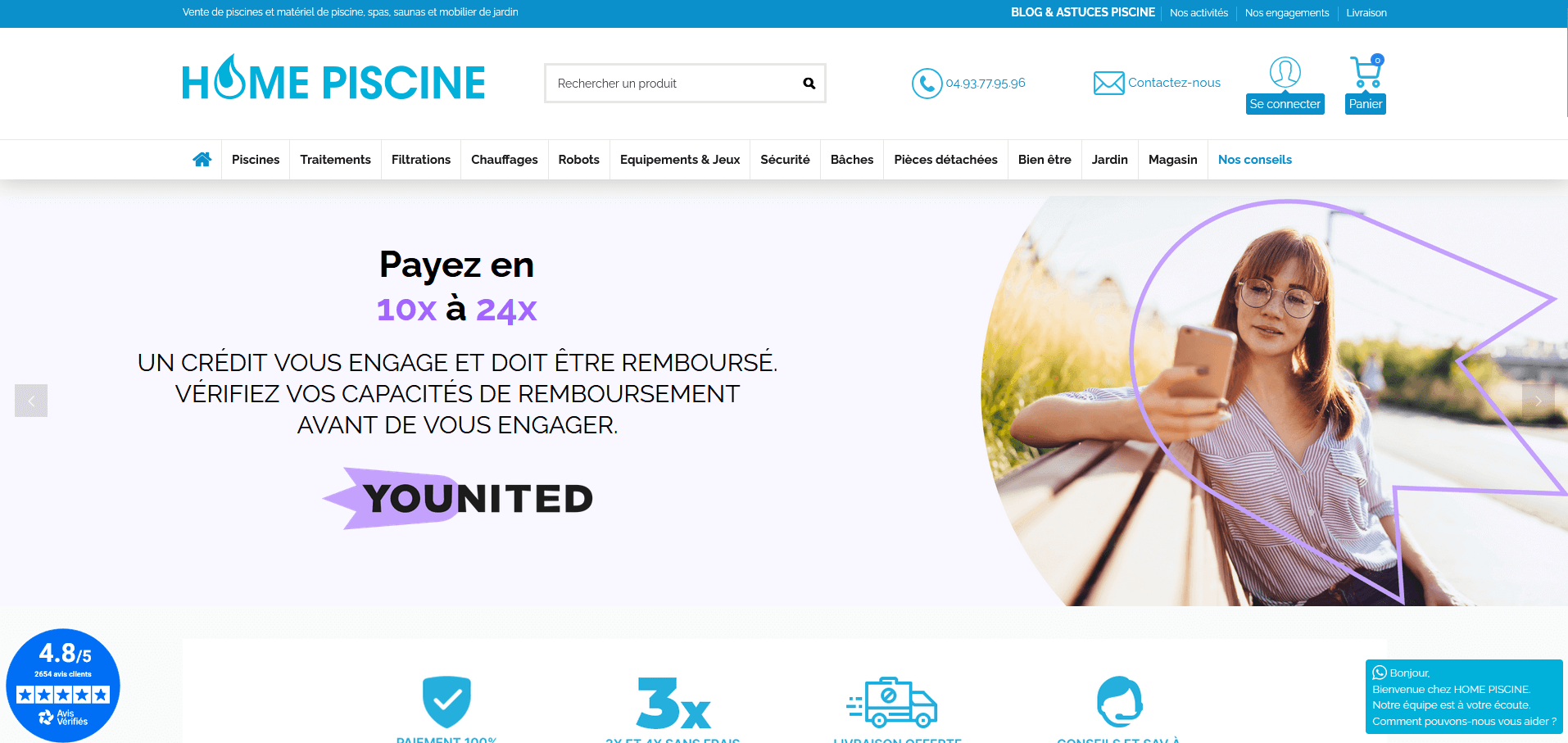 Page d'accueil du site Home Piscine, référence LIJE Creative