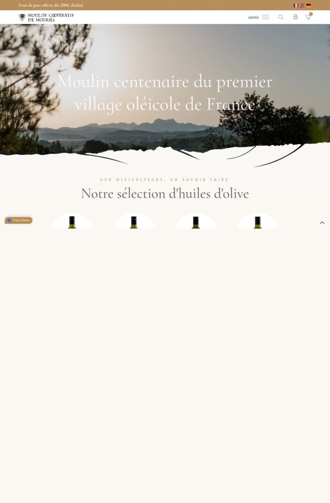 Page d'accueil du site Moulin de Mouriès, référence LIJE Creative