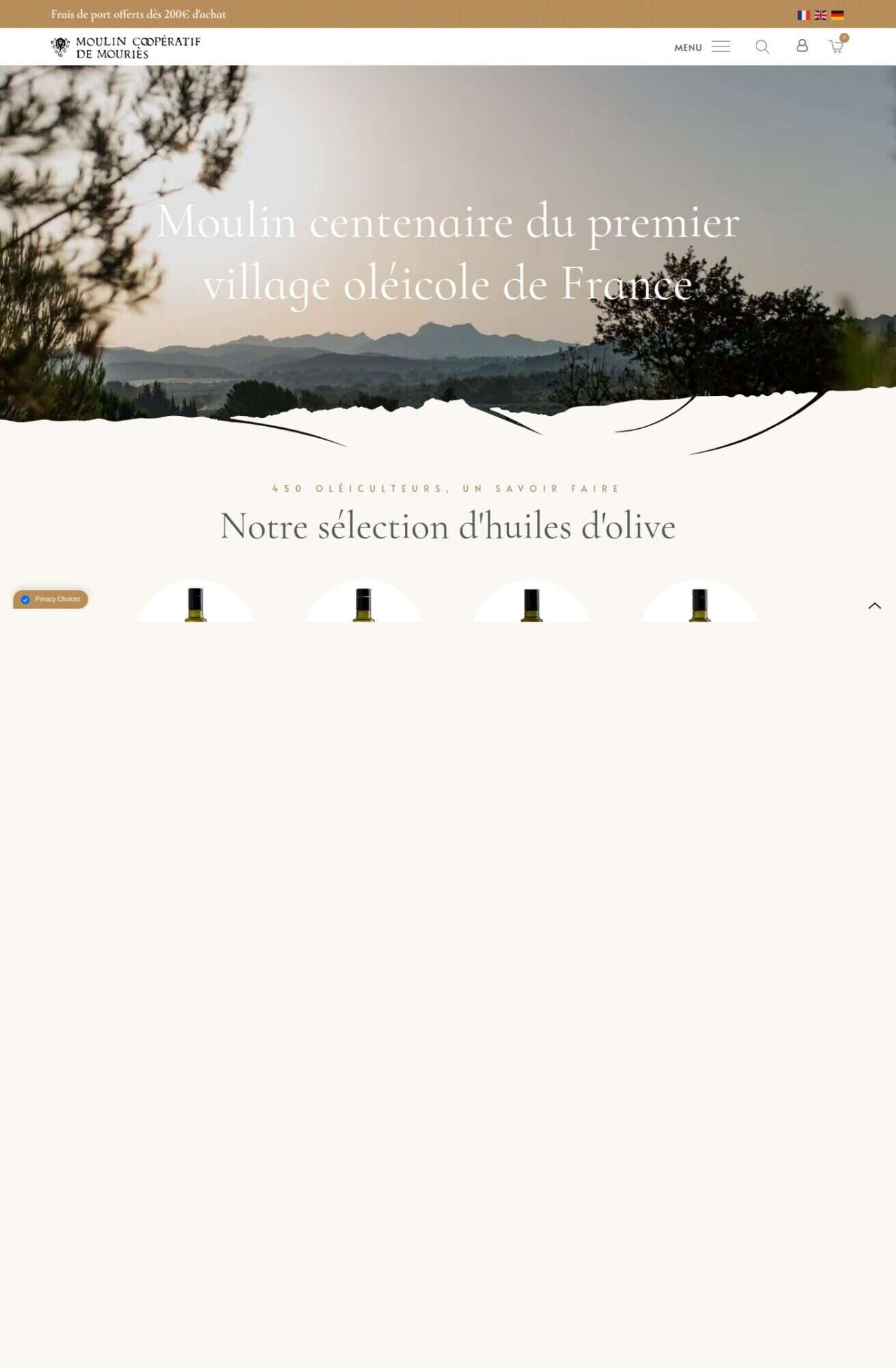Page d'accueil du site Moulin de Mouriès, référence LIJE Creative