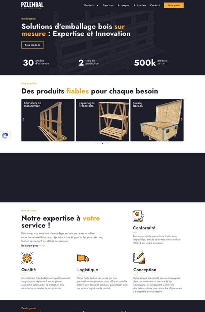 Page d'accueil du site Palembal, référence LIJE Creative