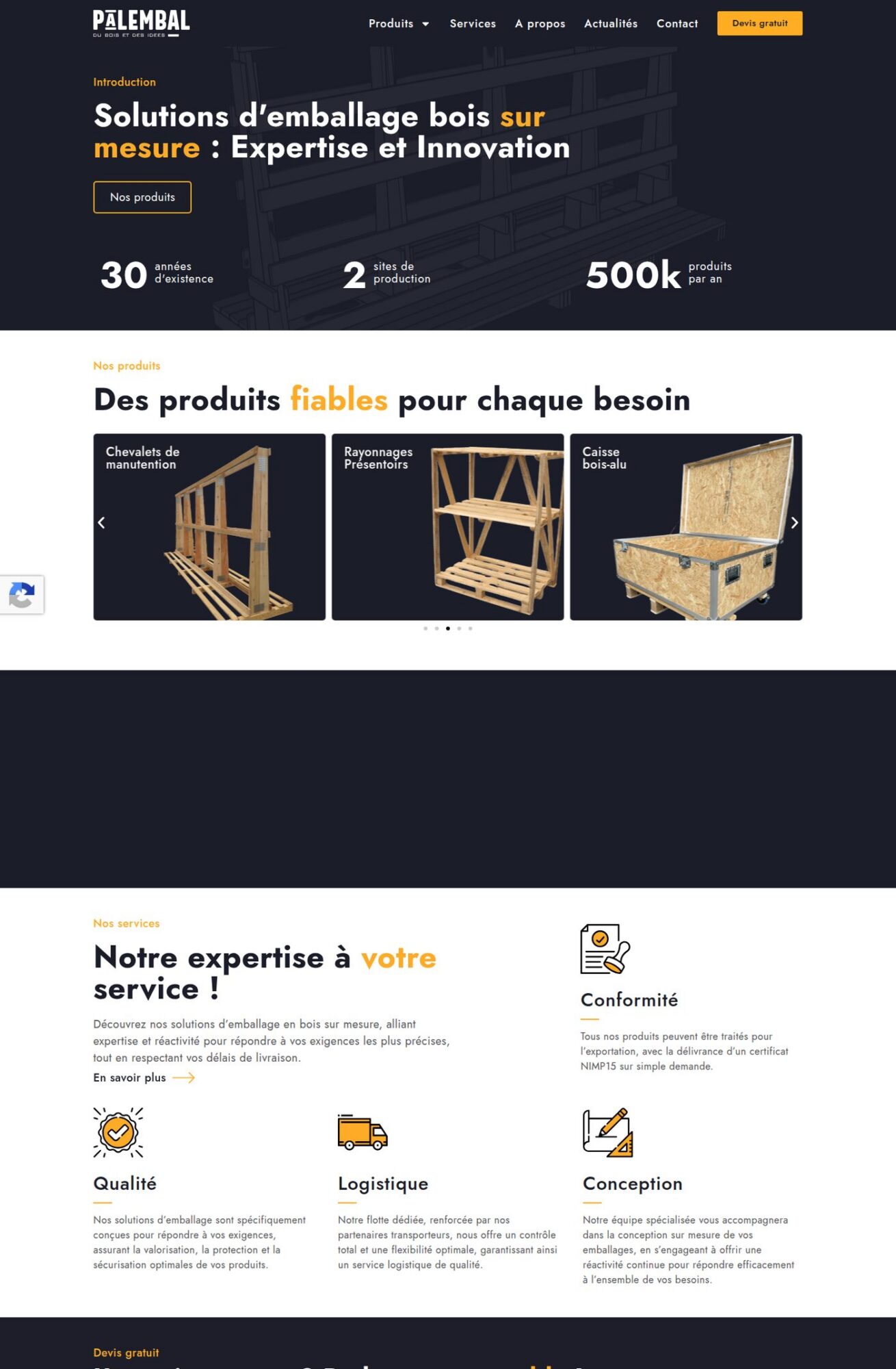 Page d'accueil du site Palembal, référence LIJE Creative