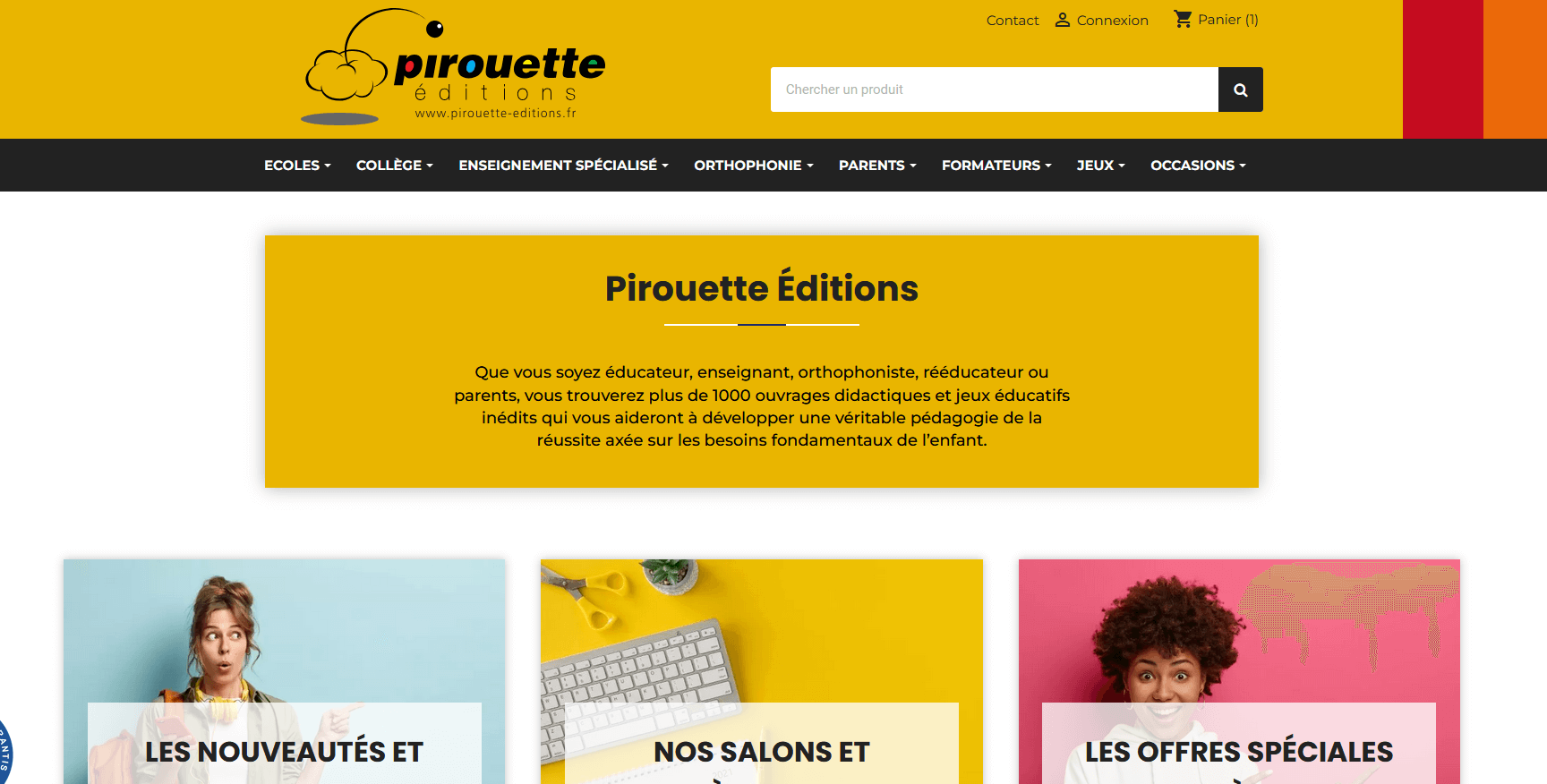 Page d'accueil du site Pirouette Editions, référence LIJE Creative
