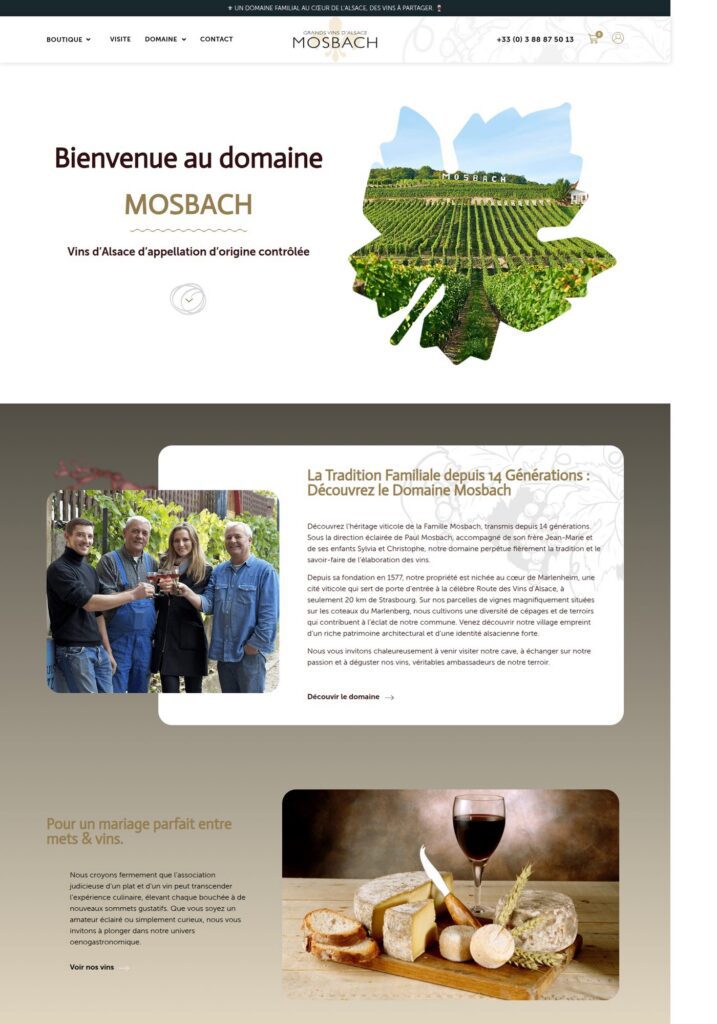 Page d'accueil du site Vins Mosbach, référence LIJE Creative