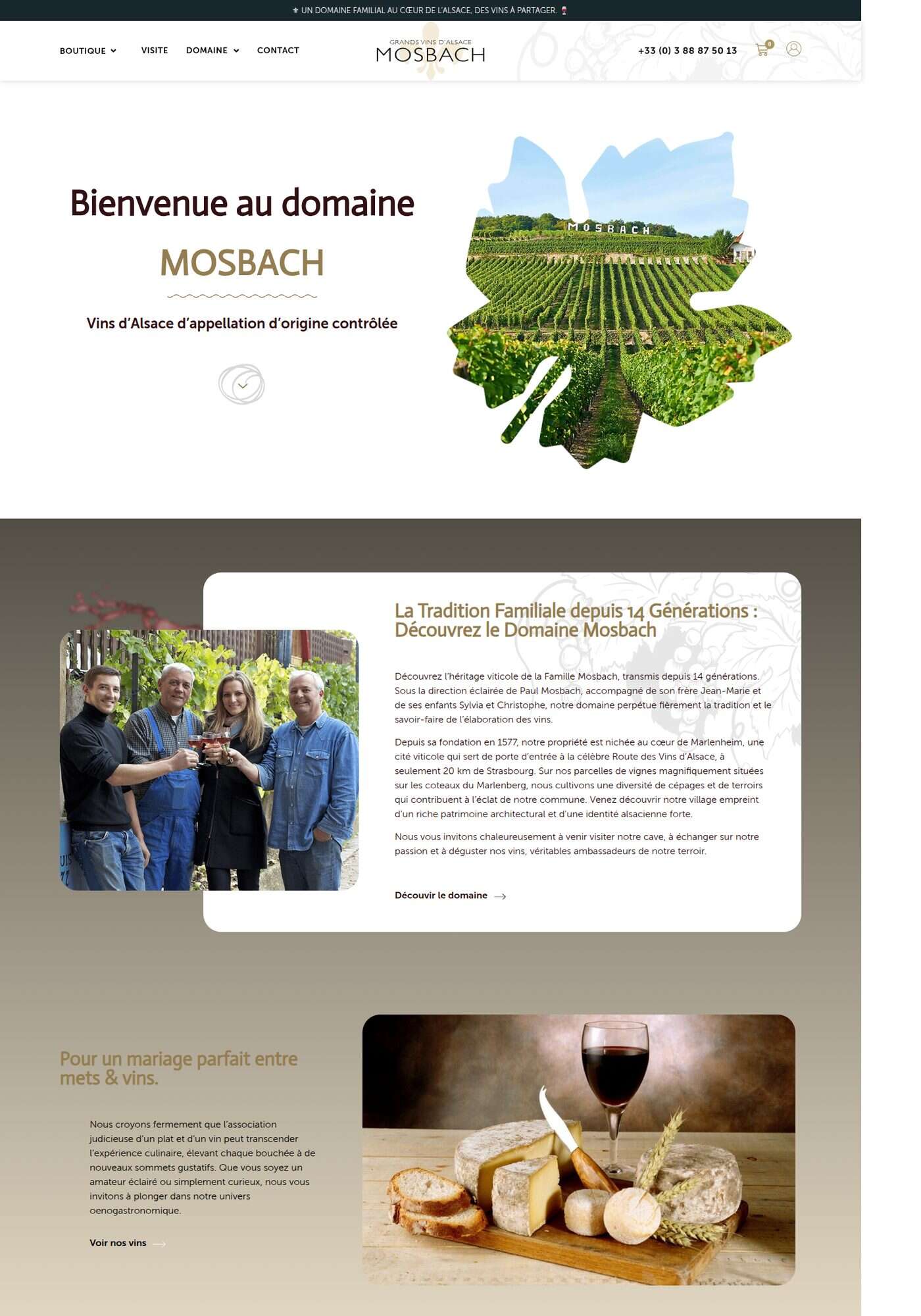 Page d'accueil du site Vins Mosbach, référence LIJE Creative
